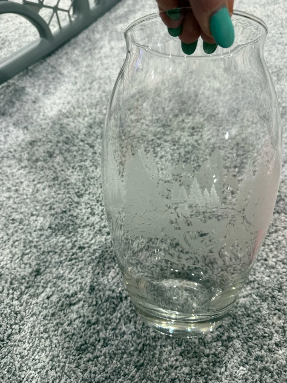 Clear Glass Vase with Frosted Christmas Scene 1998 Avon